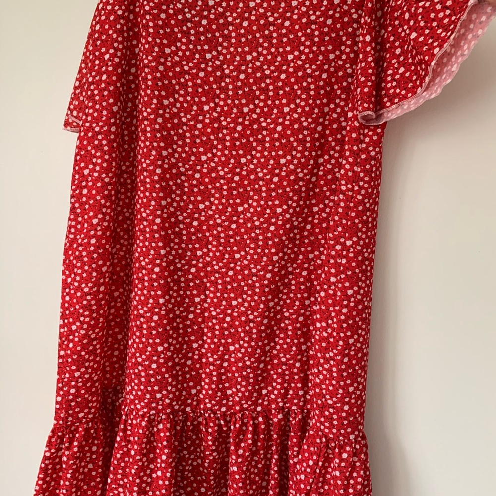 Red Floral Ruffle Mini Dress - Picture 3 of 3